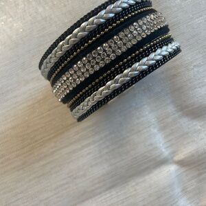 Stylish Black and Silver Rhinestone Bracelet